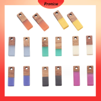 PROMISE 16pcs สีผสมกัน เครื่องรางทำจากไม้ ทำจากไม้ สีสันสดใส เครื่องรางเรซิน จี้วินเทจ หลังแบนราบ เครื่องรางสี่เหลี่ยมผืนผ้า ทำเครื่องประดับ DIY