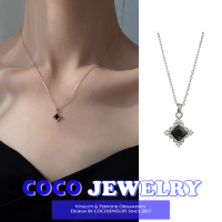 COCOJEWELRY เกาหลีใหม่สีดำสแควร์เพทายสร้อยคอโซ่กระดูกไหปลาร้าสำหรับผู้หญิง