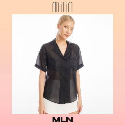 [MILIN] Collared V neckline short sleeve shirt เสื้อเชิ้ตคอปกแขนสั้น / Sensuous Top