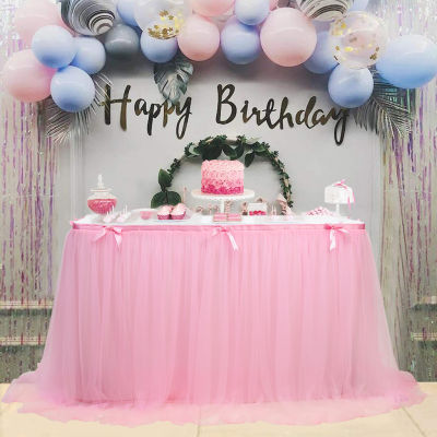 2021OUNEED 280x76cm Wedding Party Tutu Tulle Table Skirt Tableware Cloth Baby Shower Party Home Decor Table Skirting Birthday Party