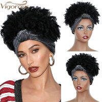 Vigorous Synthetic Headband Wigs Short Kinky Curly Wigs for Women Silver Turban Head Wrap Wig Updo Afro Puff Wig