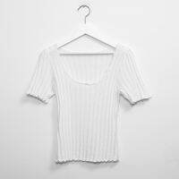 Fancy Knitted Sweater Women Elegant Summer Thin Short Sleeve Square Backless Chic Shirts 2021 Vintage Streetwear Sweaters Pull