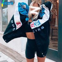 YICIYA Bomber Woman Varsity Jacket Printing Oversize Racing Motorcycle Hip Hop University Baseball Jacket Long Sleeves Coat Top