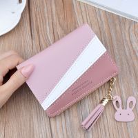 Dompet wanita desain perca dompet koin ritsleting kecil dekorasi rumbai tas uang tempat kartu sederhana warna kontras kulit PU