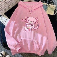 อะนิเมะ Axolotl รักสตรอเบอร์รี่นม Doodle Hoodie Kawaii Hoodies ฤดูหนาวผู้หญิงฤดูใบไม้ผลิฤดูใบไม้ร่วง Unisex เสื้อกันหนาว Harajuku Sudaderas