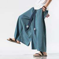 2022 Men Wide Leg Pants Mens Cotton Joggers Retro Loose Trousers Man Chinese Style Linen Pants Male Big Crotch Nepal Robe Pants