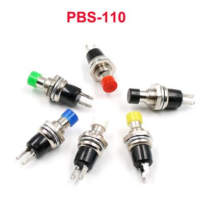 10PCS 7mm Thread Multicolor 2 Pins Momentary Push Button Switch PBS-110 Red Black White Blue Yellow Green Lockless Reset ON/OFF