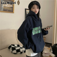 Laz Nigori Navy Blue Hooded Sweatshirt ผู้หญิงเสื้อหลวม Top Woman