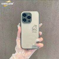 KISSCASE เคสโทรศัพท์กระจกสีเมทลิกเหมาะสำหรับ IPhone 15 14 13 12 11 Pro Max 15 Plus 14 Plus เคสกระจกสีเมทลิกลายการ์ตูนกระต่ายเคสโทรศัพท์กันรอยนิ้วมือสำหรับ IPhone 15 Pro Max