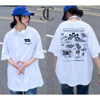 JC-Chessboard street Harajuku men and womens pure cotton T-shirt white oversized shirt