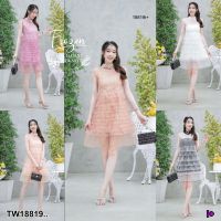 M18819  Dress (เดรส)ระบายชั้นปล่อยระบายเป็นชั้นๆ เอวหลังแต่งระบายชั้นๆ ทรงสวยบางระบายเข้ารูป เนื้อออแกนดี้ลายจุดในตัว มีซับในในตัว ตัดต่อระระบาย