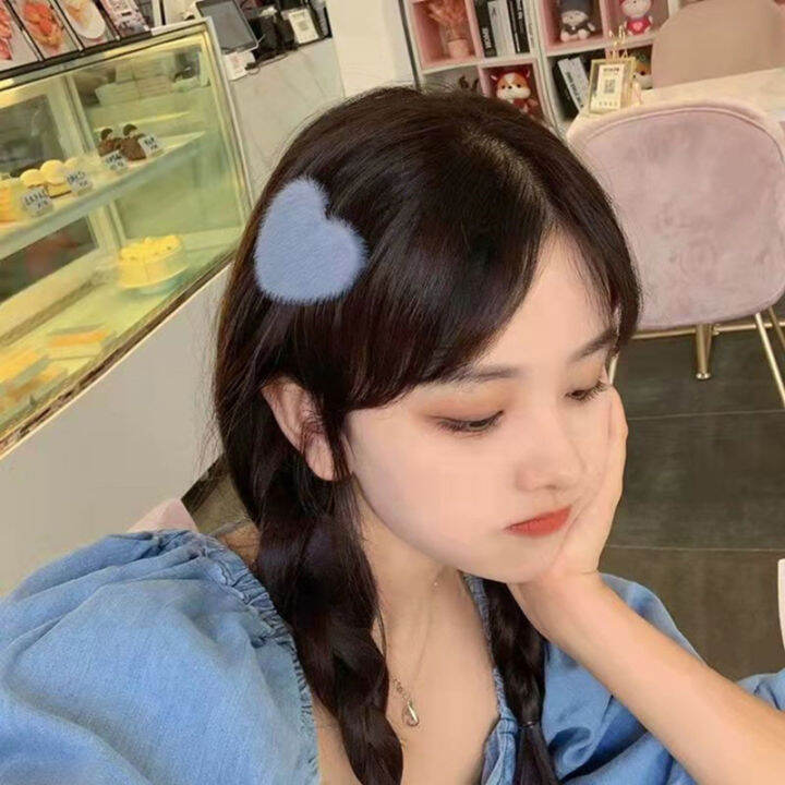 กิ๊ปติดผมหน้าม้าด้านข้างนุ่มฟูรูปหัวใจสำหรับผู้หญิงปิ่นปักผมกิ๊ฟหนีบผมคลิปเครื่องประดับสีสันสดใสเครื่องประดับเด็กผู้หญิง