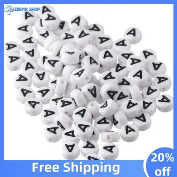 100pcs Vowel Letter Beads, White Gold Colored Acrylic Vowel Letter