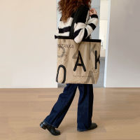 Ladies Large-Capacity Double Root Letter Canvas Bag Literary Shoulder Bag Simple Street Tote Bag Comfortable Portable Lunch Bag