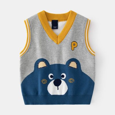 2-8T Toddler Kid Baby Boys Sweater Tank Winter Pullover Top Knit Clothes Sleeveless Bear Print Infant Sweater Vest Knitwear
