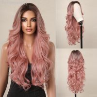 Hairline Lace Long Curly Hair Wigs Brown Pink Ombre Synthetic Wig for Women Body Wave Lace Hair Pink Cosplay Wig Heat Resistant [ Hot sell ] ea1voy