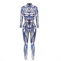 Robot Halloween Skeleton Cosplay Costumes Sexy Slim Jumpsuit for Women Halloween Carnival Future Technology Steampunk Bodysuit