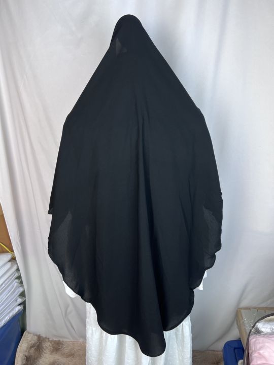 ฮีญาบสวมสำเร็จ-ผ้าอาบาย่าแท้ผ้าคลุมผมอิสลาม-เครื่องแต่งกายมุสลิมหญิง-สีดำ-ไซซ์-m-l-ไซซ์-m-ติดเพชรรอบผืน