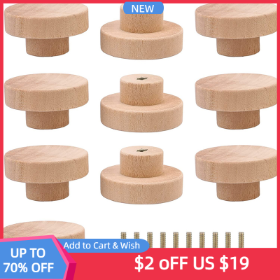 【CW】Round Wooden Cabinet Knobs Unfinished Wood cupboard Furniture Drawer Pulls Handles with Screws for Wardrobe Dresser Closet