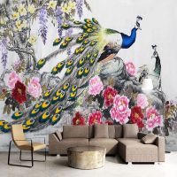 ✤☾卐 Chinese Vintage Hand-painted Peacock Wallpapers For Living Room Bedroom Sofa TV Wall Home Decor Wall Mural Papel De Parede 3D