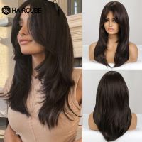 ❁✺✾ Long Wavy Layered Black-Brown Shoulder-Length Wigs With Bangs Heat Resistant Synthetic Wigs for Women Cosplay Daily Natural Wigs