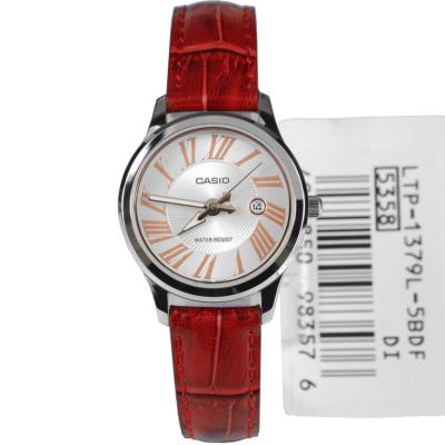 JamesMobile นาฬิกาข้อมือผู้หญิง ยี่ห้อ Casio รุ่น LTP-1379L-5BDF นาฬิกากันน้ำ30เมตร นาฬิกาสายหนัง สินค้าของแท้ รับประกัน 1  ปี)- แดง