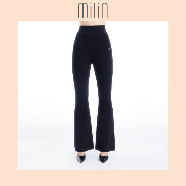 milin-high-waisted-fit-and-flared-knitted-pants-กางเกงเอวสูงทอนิตติ้งทรงเข้ารูปและปลายขาบาน-racy-pants