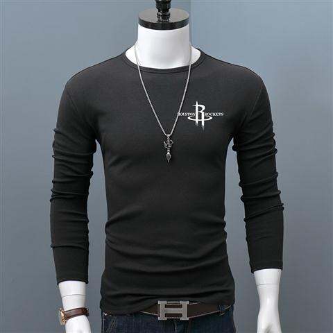 เสื้อยืดแขนยาวตัดเย็บสำหรับผู้ชายเสื้อยืดพื้นล่างเข้ารูปพอดีคอกลมฤดูใบไม้ผลิและเสื้อท่อนบนสำหรับฤดูใบไม้ร่วงทันสมัยพิมพ์ลายวัยรุ่นเสื้อยืดอินเทรนด์รุ่นเกาหลี