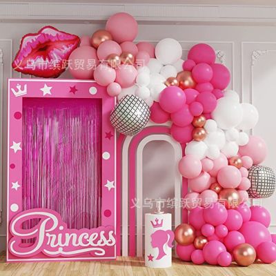 130PCS/set Barbie theme balloon chain Rose Balloon Arch radio Radio balloon retro party decorations