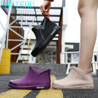 Womens Fashion Trend Short Tube Waterproof Non-slip Plus Cotton Wool Ladies Rain Boots Warm and Wear-resistant