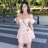 COD DSTGRTYTRUYUY Floral Short Sleeve Dress [Summer Angel] Puff Sleeve Princess Dress Summer New One-shoulder Short Dress