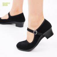 [COD] dance shoes Jiaozhou Yangko womens high-heeled northeast Tibetan black cloth heels folk belt
