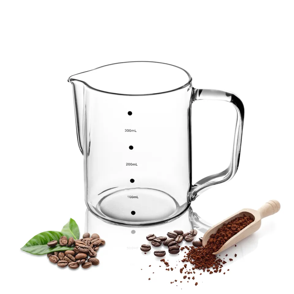 High Borosilicate Glass Milk Frothing Pitcher with Measurement, 20oz/600ml Hammer Heat Resistant Glass Milk Coffee Cappuccino Latte Art Steaming