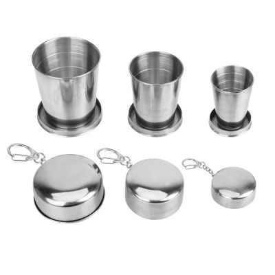 【CW】▬✥●  Folding Cup Drinking Retractable Telescopic Collapsible Cups Outdoor With Keychain