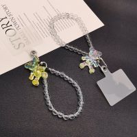 Short Hand-beaded Creative Fashion Bear Crystal Beads Pendant Mobile Phone Lanyard Wrist Strap Phone Clip Anti-lost Lanyard Keys Phone Charms