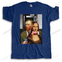 Mens Tshirt Loose Tee Novelty Art Theft Van Gogh Mona Lisa Homme Print Teeshirt Short