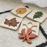 Wooden Leaf Jigsaw Shape Fun Puzzles 4Pcs With Holder Pack Montessori Educational Toys Learn Sorting &amp; Stacking For Kids 2+