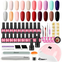 Gel Set With UV LED Lamp Semi Permanent Hybrid Gel Varnish Kit Top Base Coat For Nail Tools Set All For Manicure