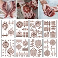 Henna Tattoo Red Tattoo Sticker Temporary Fake Tattoo Lace Floral Totem Temporary Waterproof Body Art Long Lasting Stickers