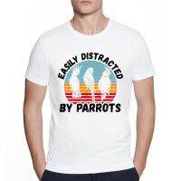 Funny Men Retro Parrot Lover T-Shirts Novelty Design Easily Distracted By Parrots Printed Casual T-Shirt Tops