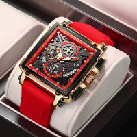 New LIGE Men Watches Top Brand Luxury Hollow Square Sport Watch For Men Fashion Silicone Strap Waterproof Quartz WristWatch