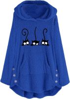 CHARTOU Womens Chunky Kitty Print Sherpa Fleece Hoodie Oversized Sweatshirt