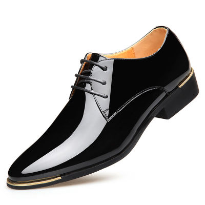 TOP☆YCYIN 2023 Newly Mens Quality Patent Leather Shoes White Wedding Shoes Size 38-48 Black Leather Soft Man Dress Shoes