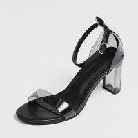 รองเท้าผู้หญิง One-Line Buckle Chunky Heel Sandals 2023 Summer New Transparent Trend Fashion One-Shoe Sandals For Women