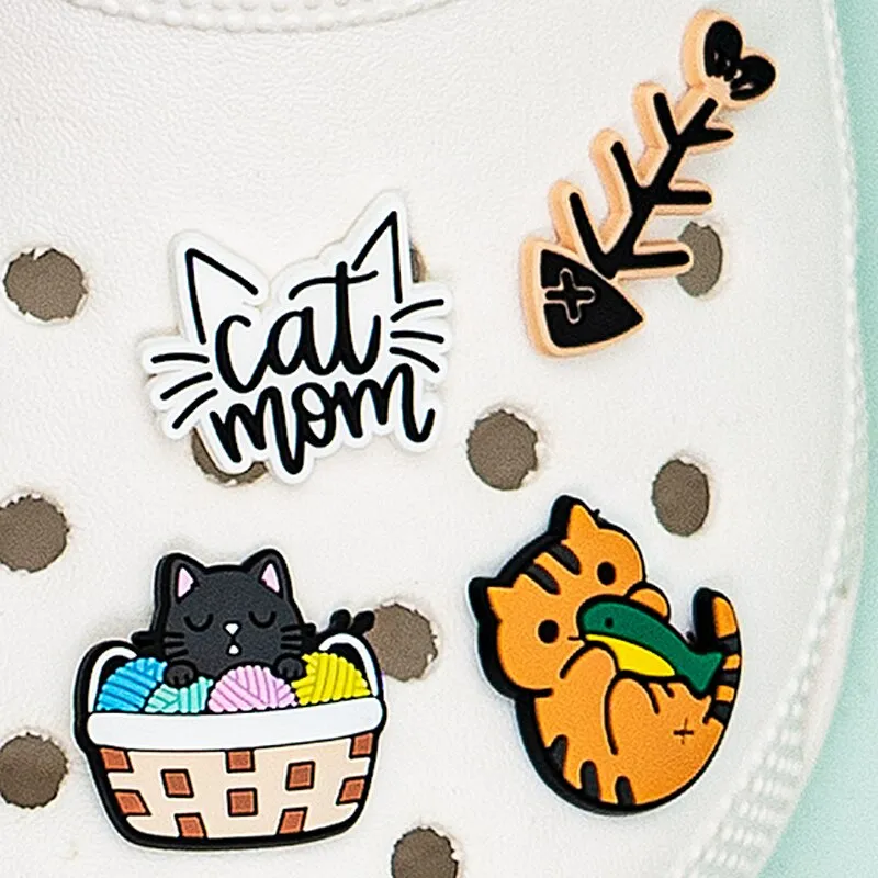 10pcs Kawaii Cat Mom Croc Charms Paw Shoe Charms Accessories Decorations  Pins Croc Jeans for Women Kid Fit Clog Sandals Garden