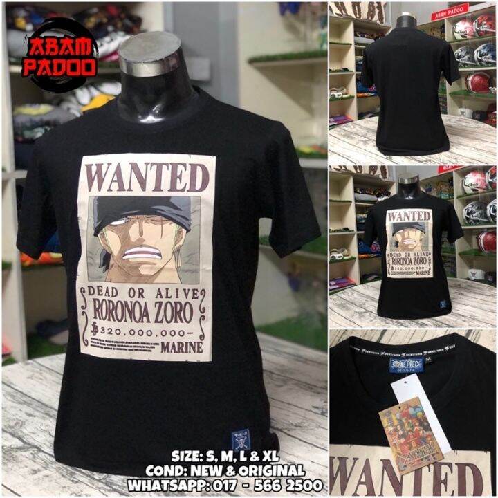 One Piece Anime Zoro Wanted Poster Black TShirt 100 ORIGINAL LEGIT UNDER LICENSED Baju Tee