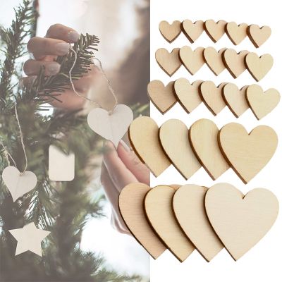 ❂ 100pcs Heart Shape Handmade Wood Piece Blank Wood Slices Natural Wooden Ornament Scrapbooking Wood DIY Craft Wedding Decoration