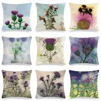 Purple Flowers Cushion Cover Thistle Dandelion Decorative Pillow Cover Throw Pillow Case for Sofa Home Car Decoration Pillowcase