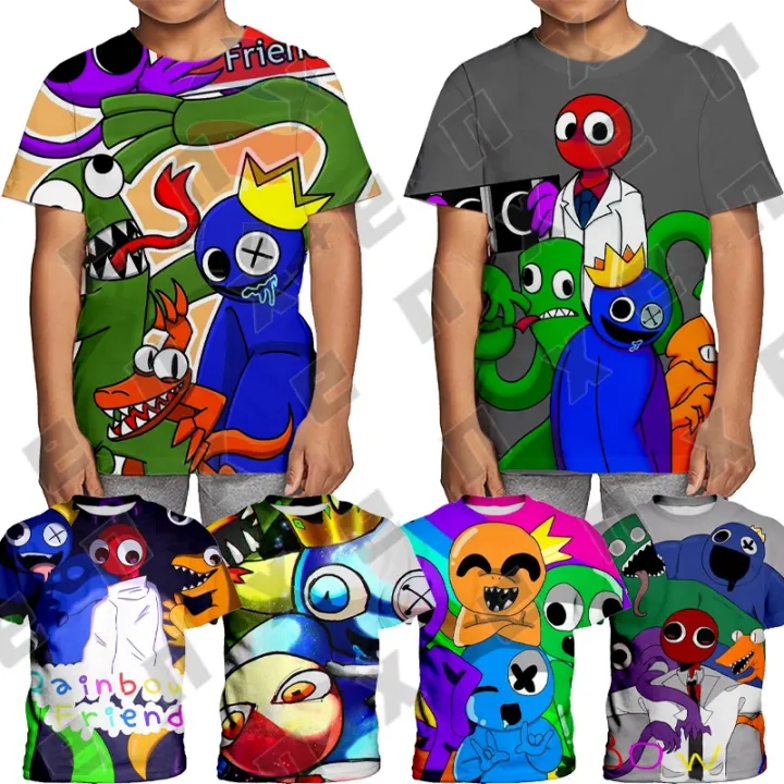 Rainbow Friends Blue Children's Printed T-shirt Robloxs Game Fashion 