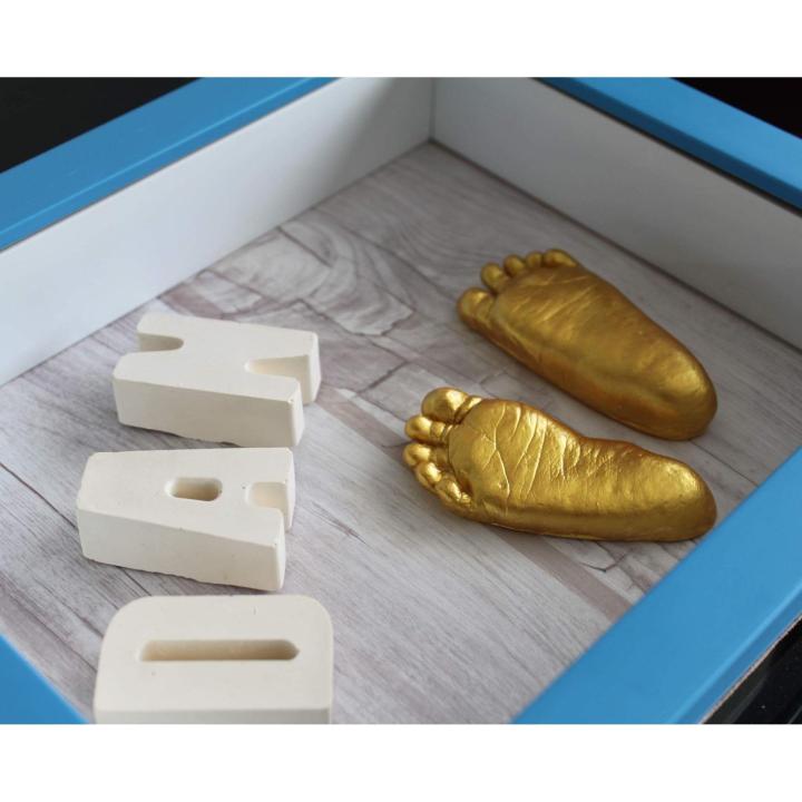 ชุดปั๊มมือเท้าเด็ก-3เดือน-6เดือน-gold-พร้อมกรอมรูป3มิติ-สีฟ้า-ขนาด8x10นิ้ว-ก้าวแรกเบบี้